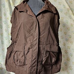 Umgee Nylon Brown Vest NWT Fleece Lined Sleeveless Large